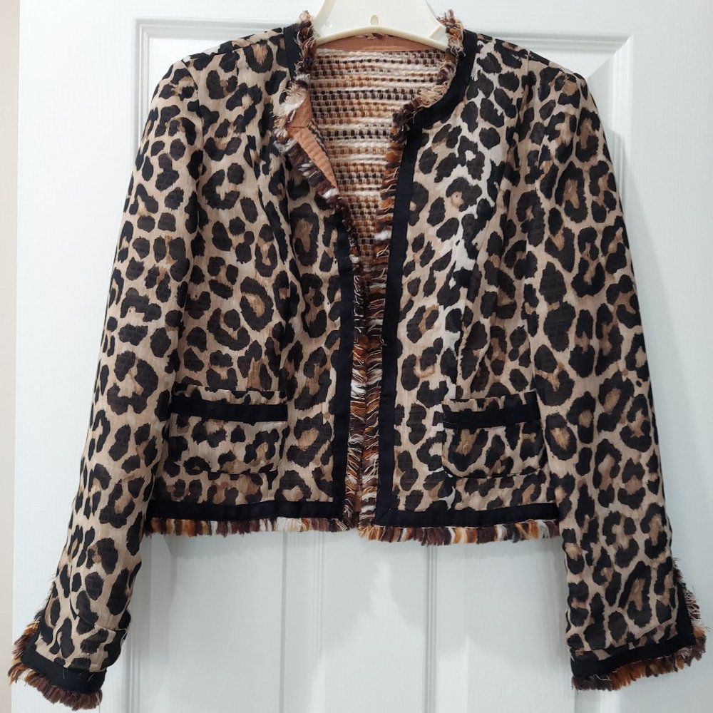 Talbots Reversible Blazer Cheetah Print Striped Size Small